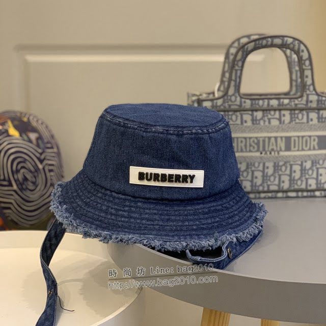 Burberry男女同款帽子 巴寶莉新款重工洗水牛仔加防風繩漁夫帽遮陽帽  mm1648